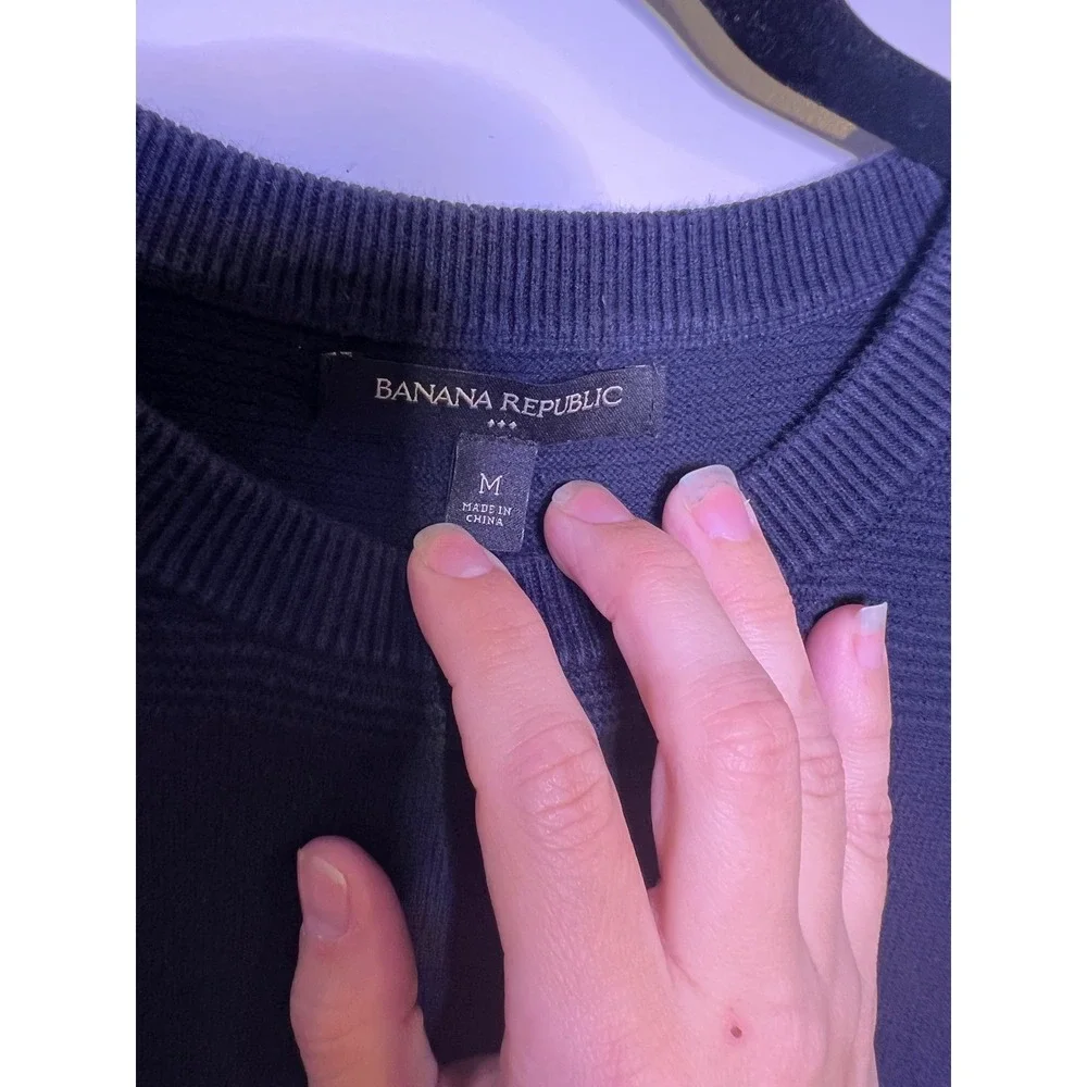 Banana Republic Mens Navy Blue Textured‎ Stripe Cotton Sweater M Old Money